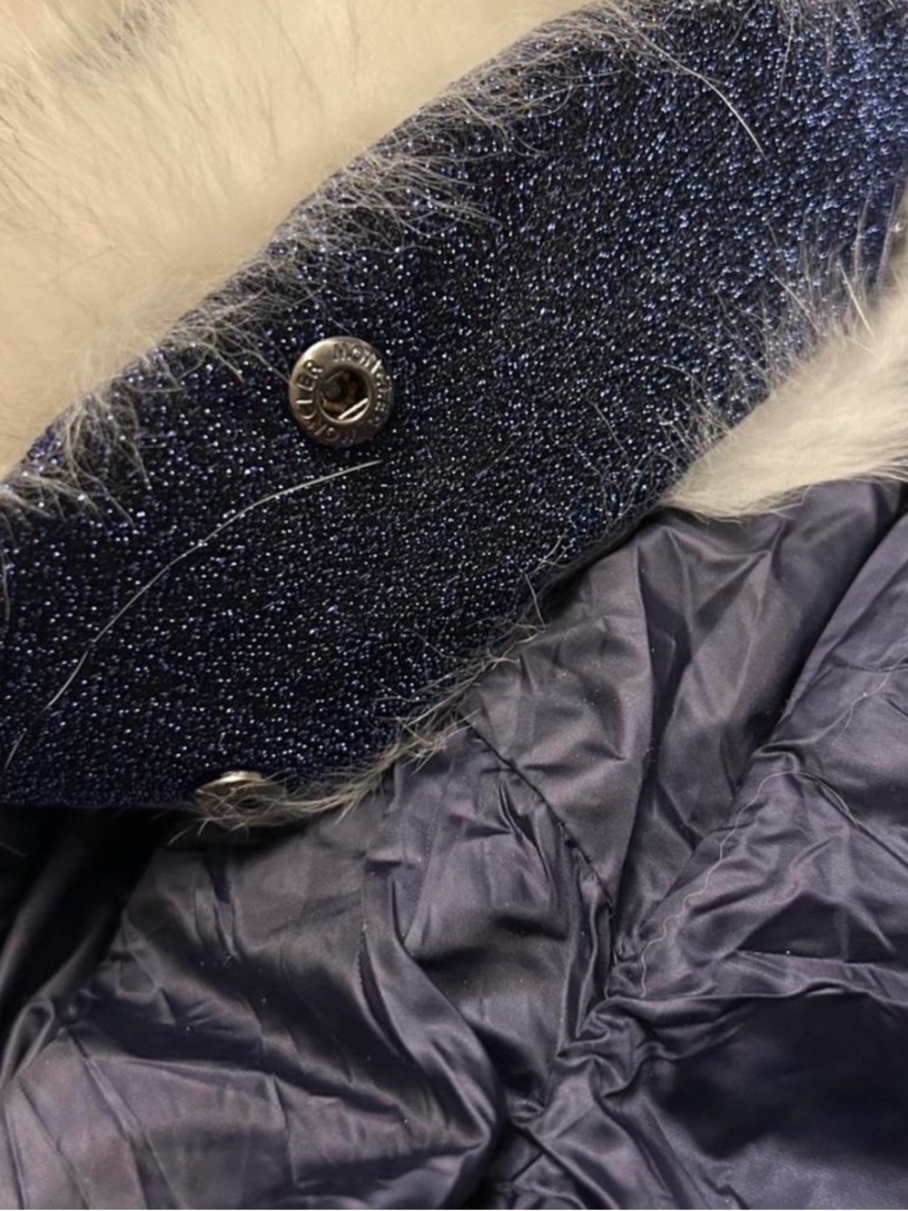 Moncler Women's Navy Puffer Coat with Faux Fur Hood - Picture 3 of 4